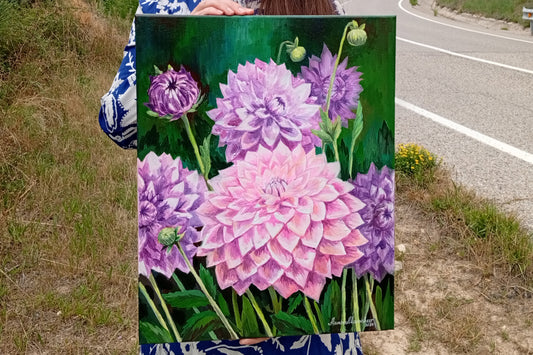 Dahlias violets — peinture originale