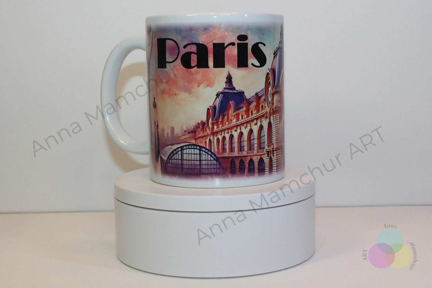 Tasse avec le Musée d’Orsay en style aquarelle — Paris | Design artistique d’Anna Mamchur — 005PAA01M