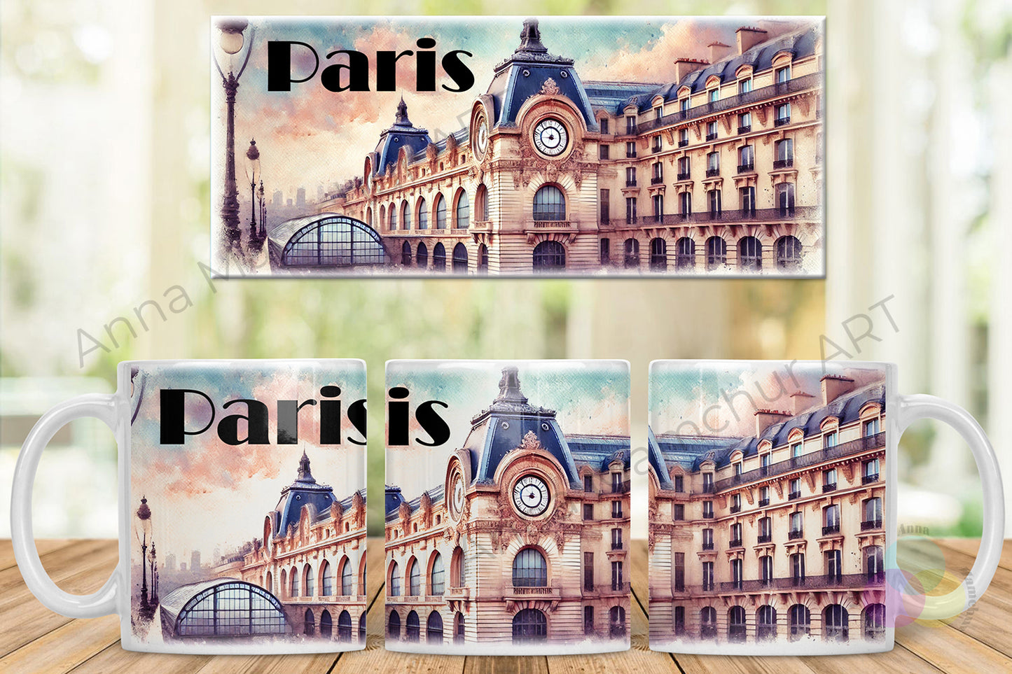 Tasse avec le Musée d’Orsay en style aquarelle — Paris | Design artistique d’Anna Mamchur — 005PAA01M