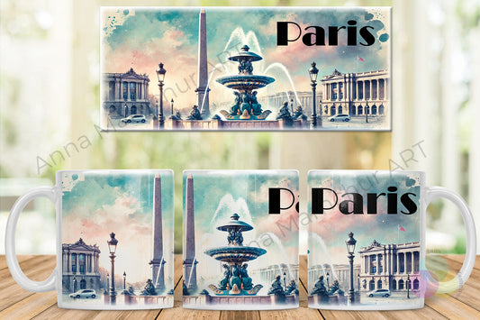 Tasse avec la Place de la Concorde en style aquarelle — Paris | Design artistique par Anna Mamchur — 007PAA01M