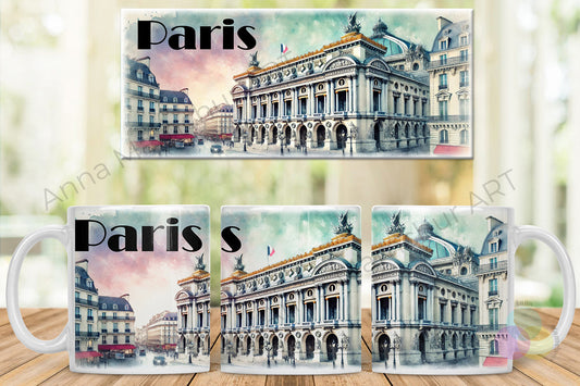 Tasse avec l’Opéra Garnier en style aquarelle — Paris | Design artistique par Anna Mamchur — 010PAA01M