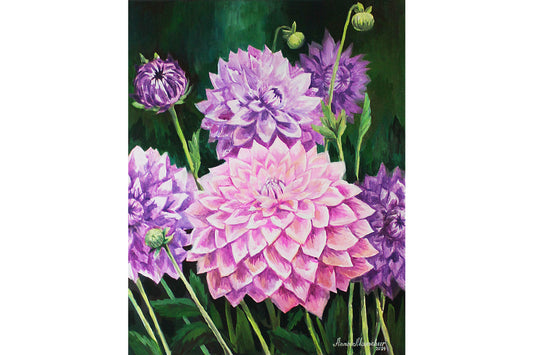 Dahlias violets — peinture originale